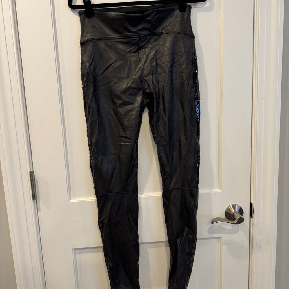 Spanx Sequin Faux Leather Leggings - women's size large - Picture 4 of 7